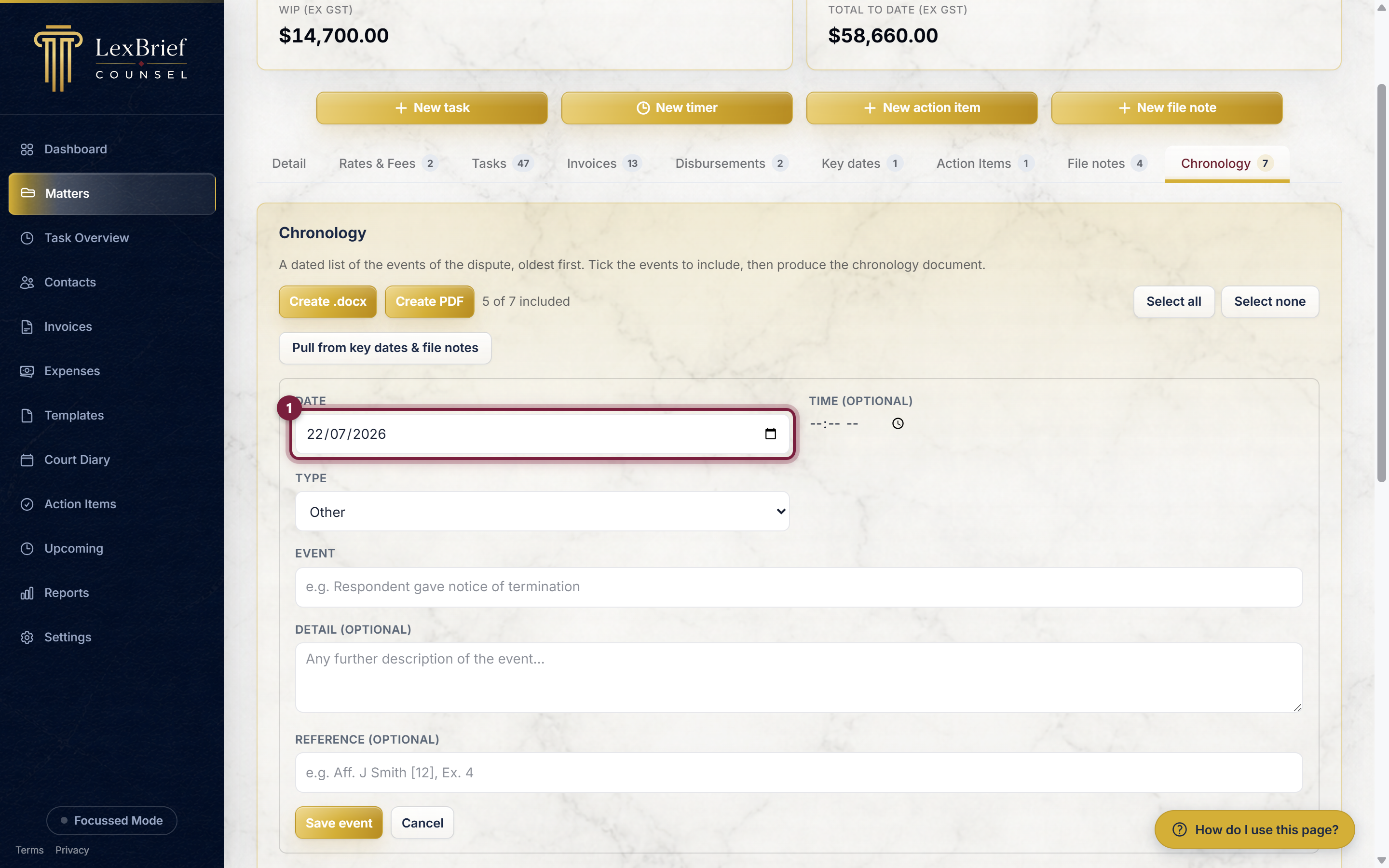 The add-event form with the Date box circled; a Time box sits beside it