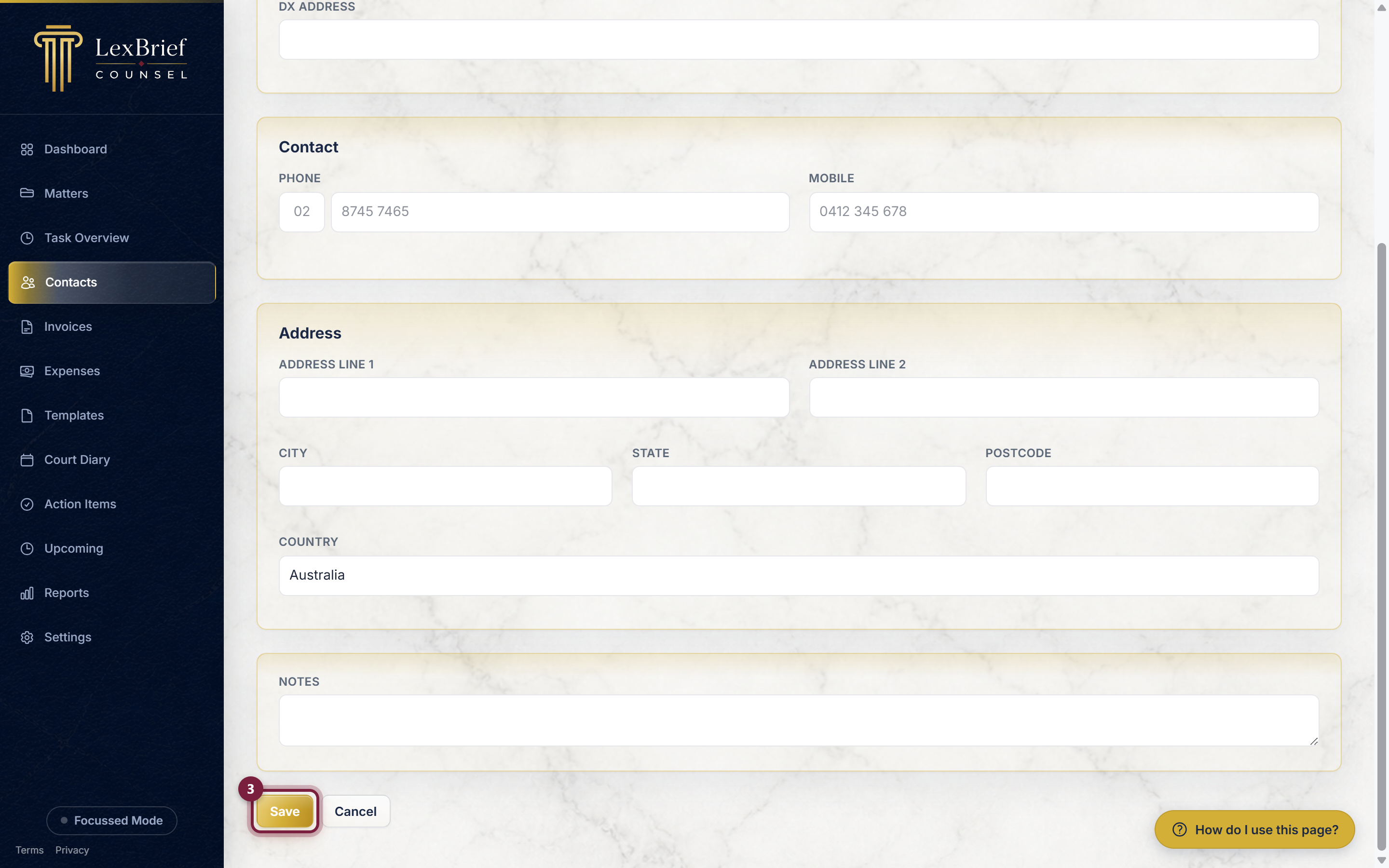 The Save button at the bottom of the new firm form, circled