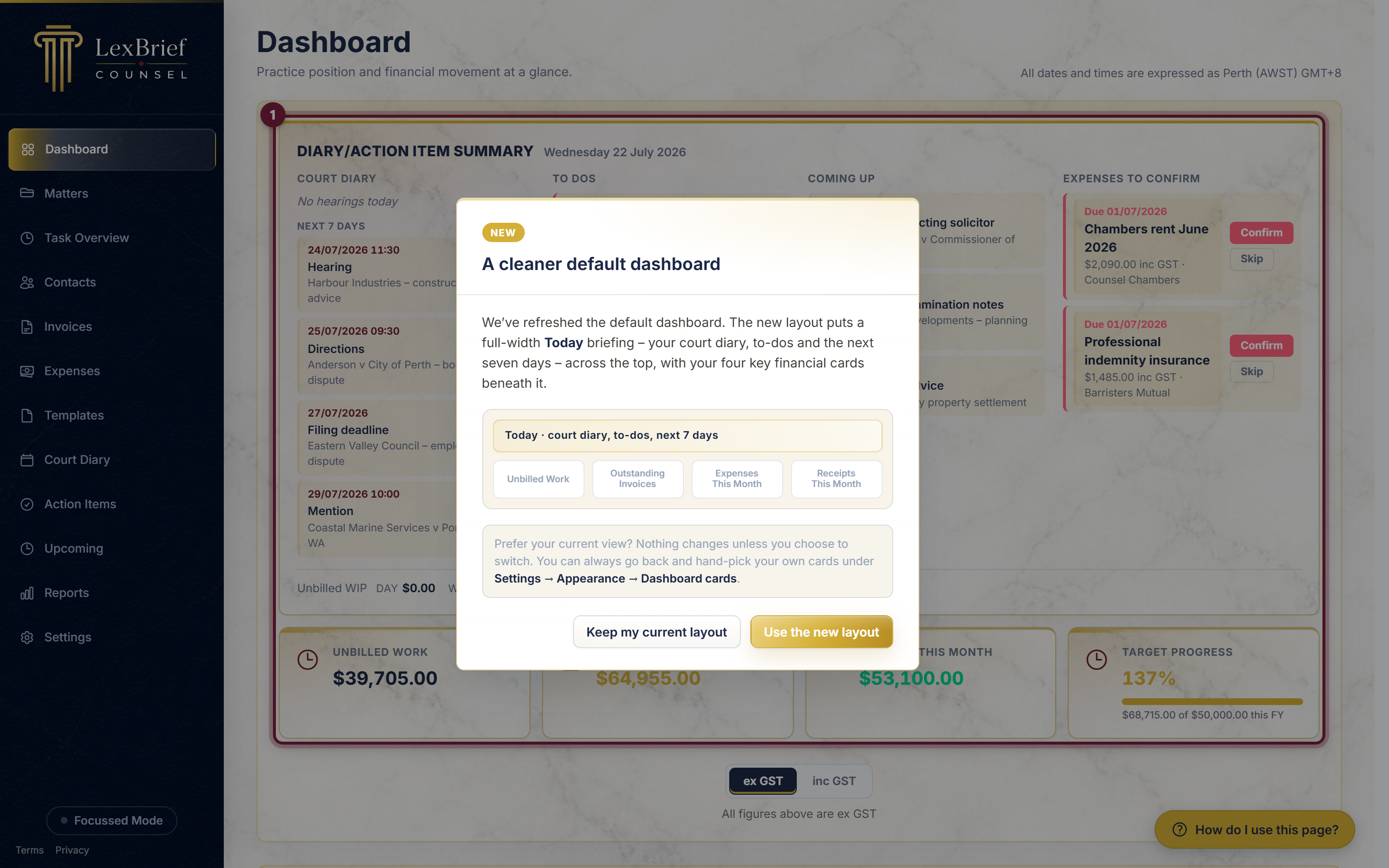 The row of financial summary cards on the Dashboard, highlighted
