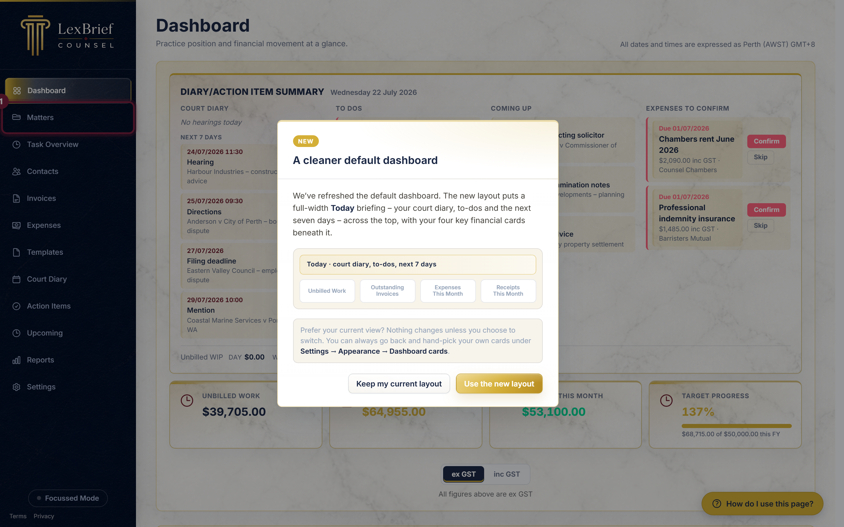 The Matters link in the left-hand menu, circled