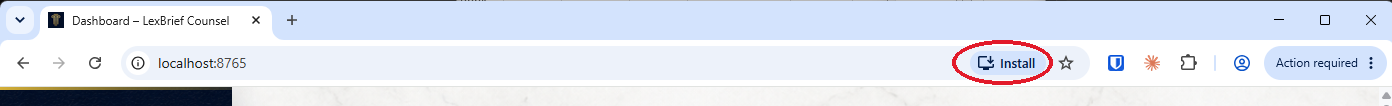The Install button at the right-hand end of the Chrome address bar, circled