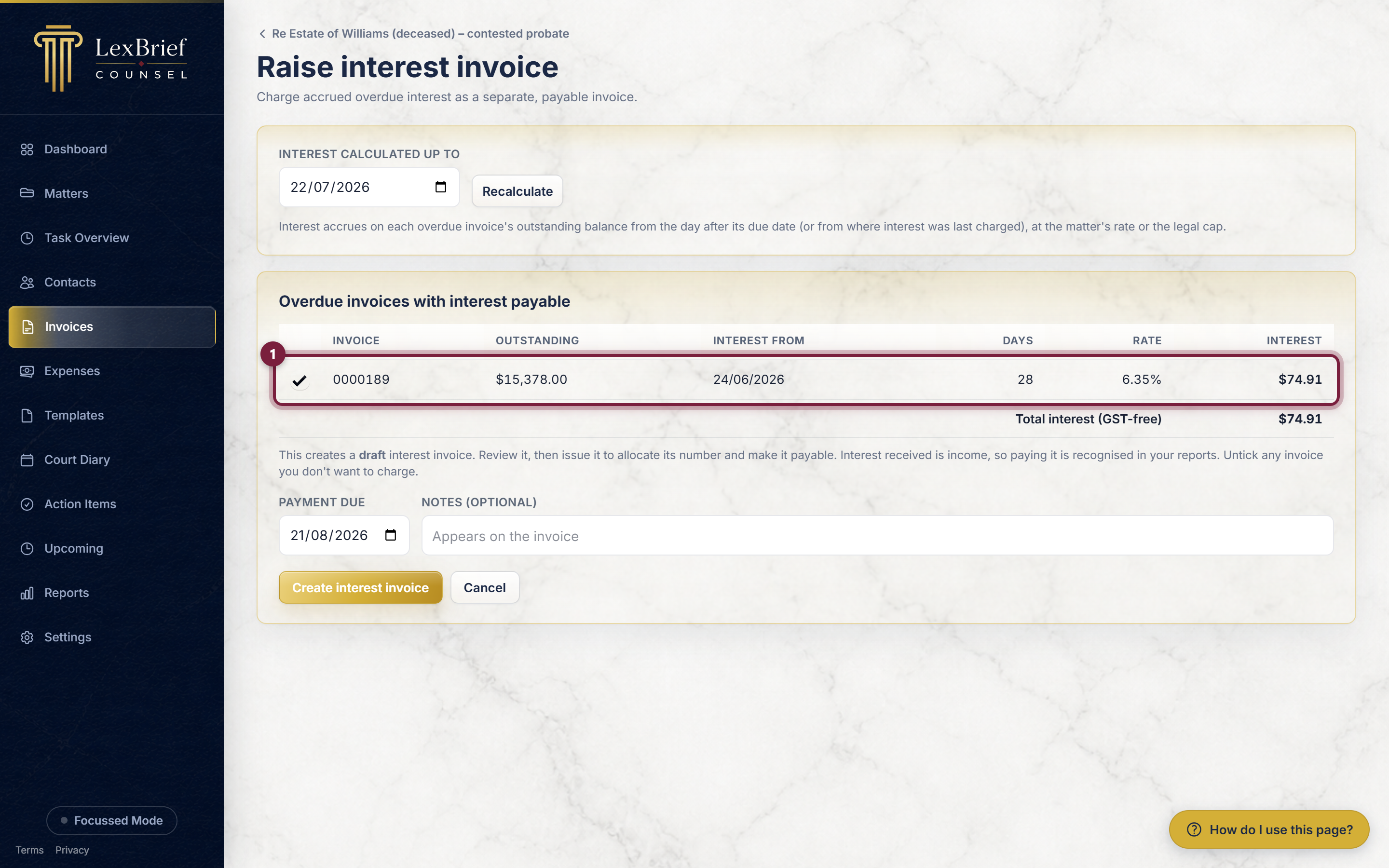 The tick-boxes down the left of the overdue-invoice list, circled