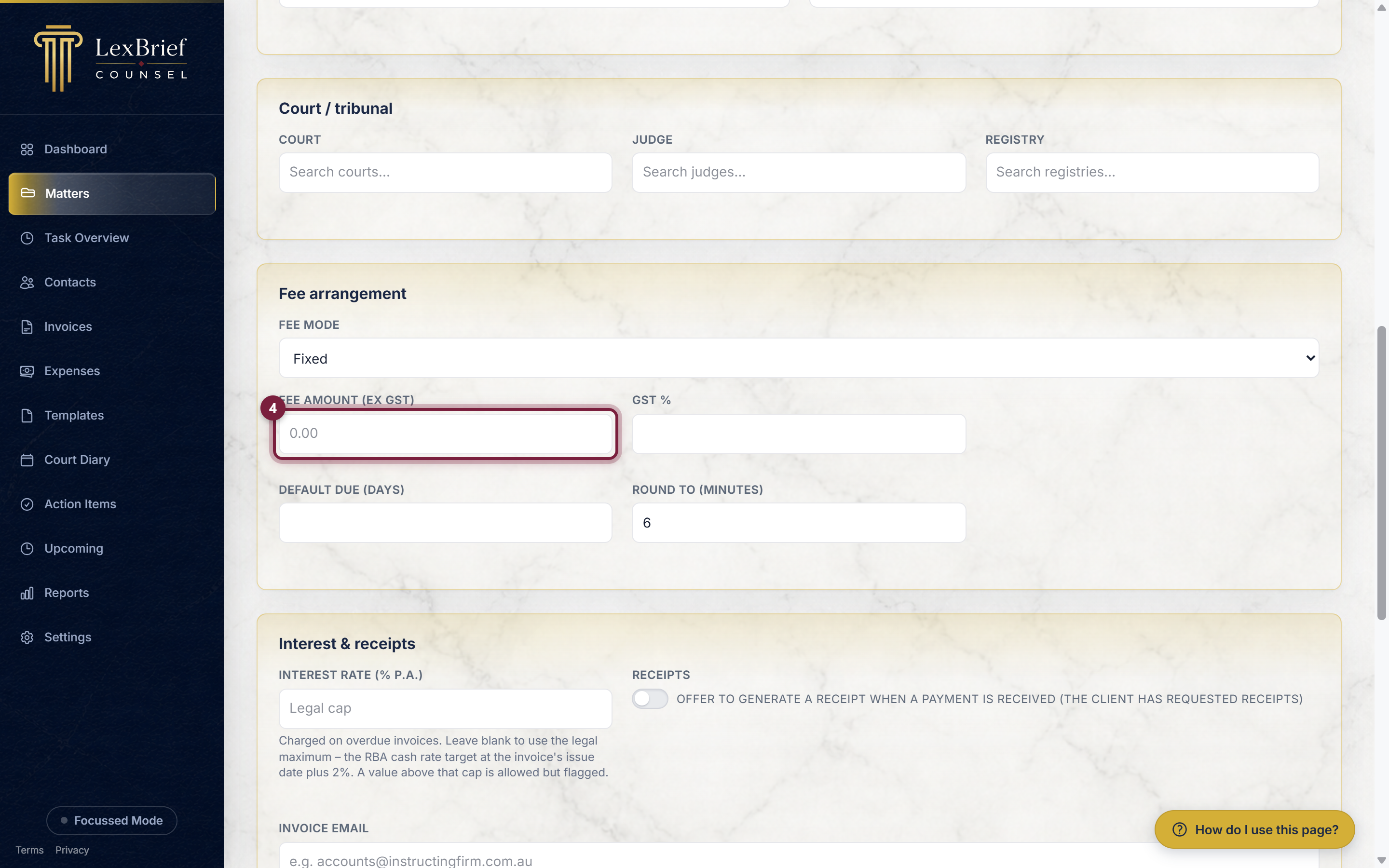 The Fee amount box that appears when the fee mode is Fixed, circled