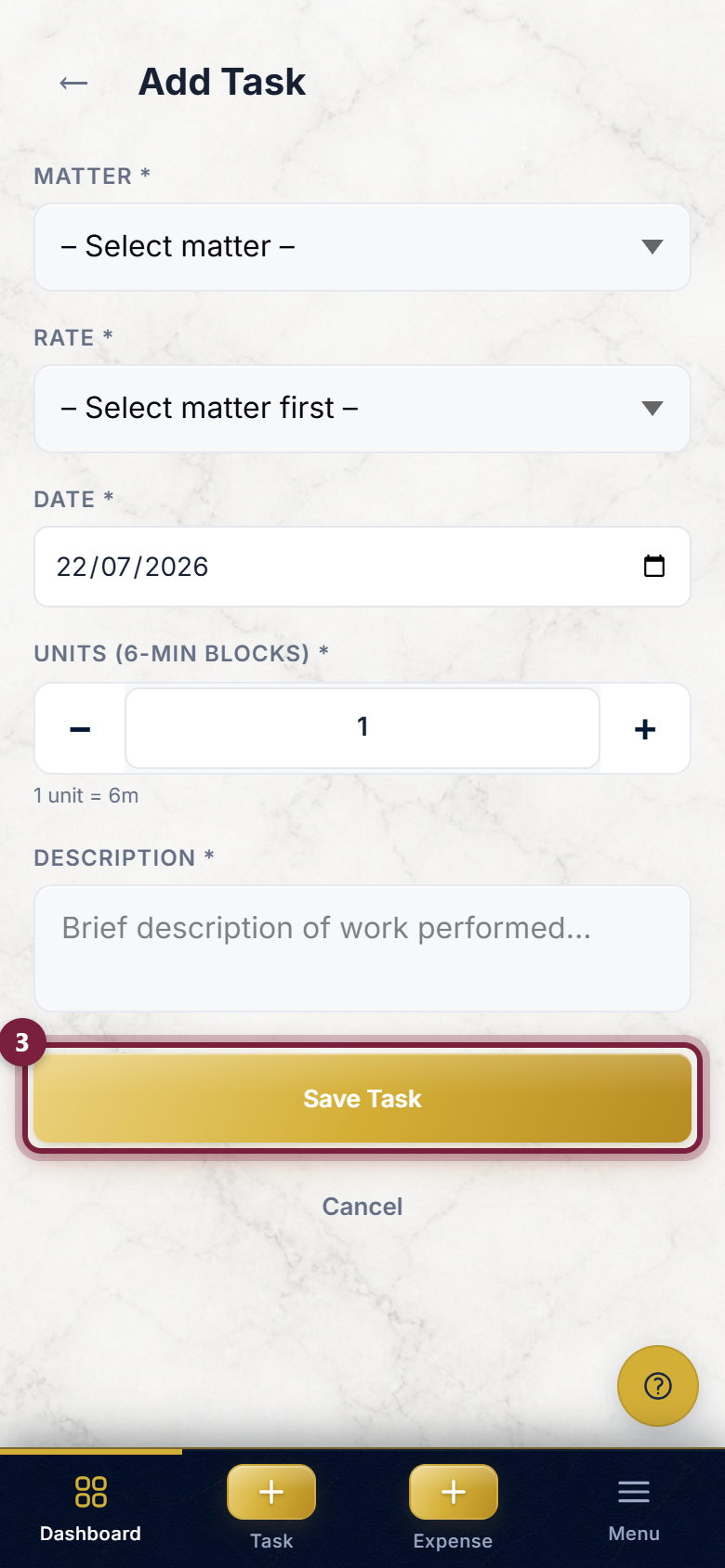 The Save Task button at the bottom of the Add Task form, highlighted