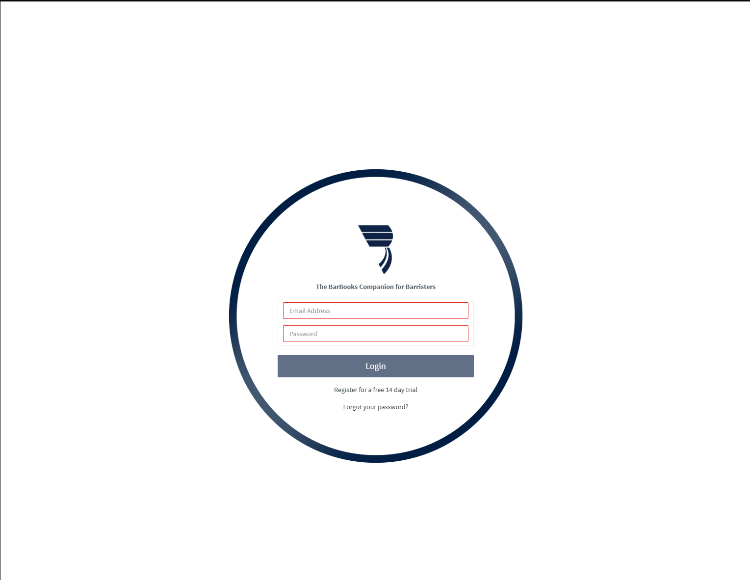 BarBooks login screen