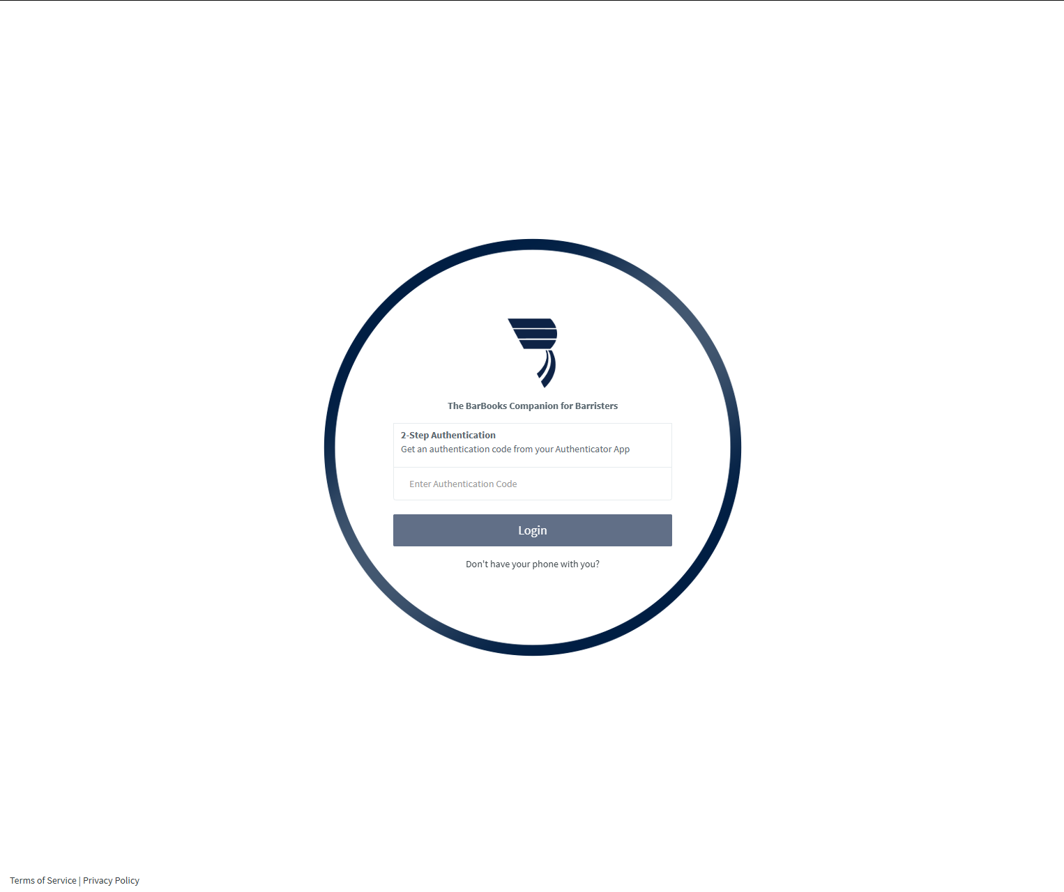 BarBooks 2-Step Authentication screen