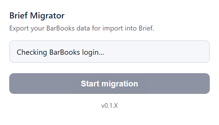 Migrator popup checking BarBooks login