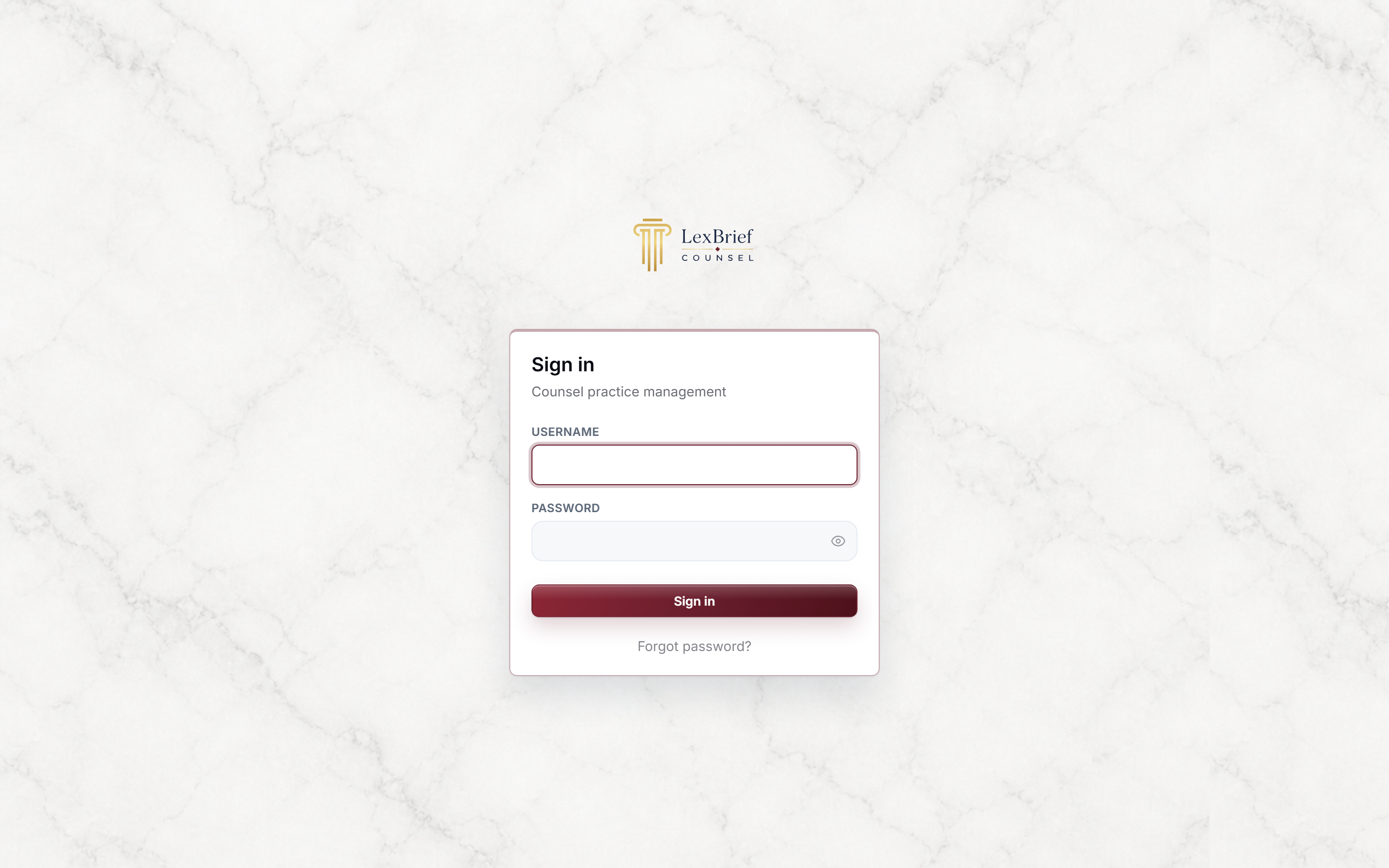 LexBrief Counsel login screen